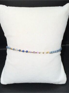 Lotus and Luna Blue Cord Beaded Bracelet with Gold Accents loved once,  pull tie